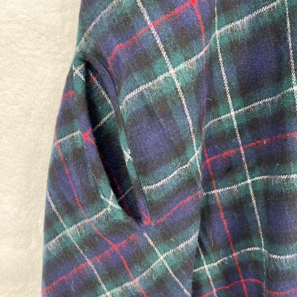 J Crew Plaid Wrap Womens One Size Navy Green Wool Blend Fringe Shawl Poncho - Picture 2 of 9